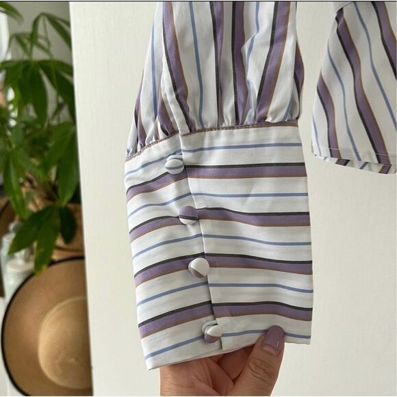 Veronica Beard Seema Stripe Twist Front Blouse in Off White Purple Multi size 8 - Picture 5 of 12